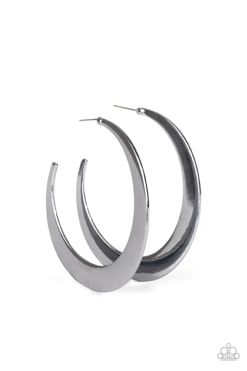Moon Beam - Oversized Black Curled/Flat Crescent Moon Hoop Earrings E#2447
