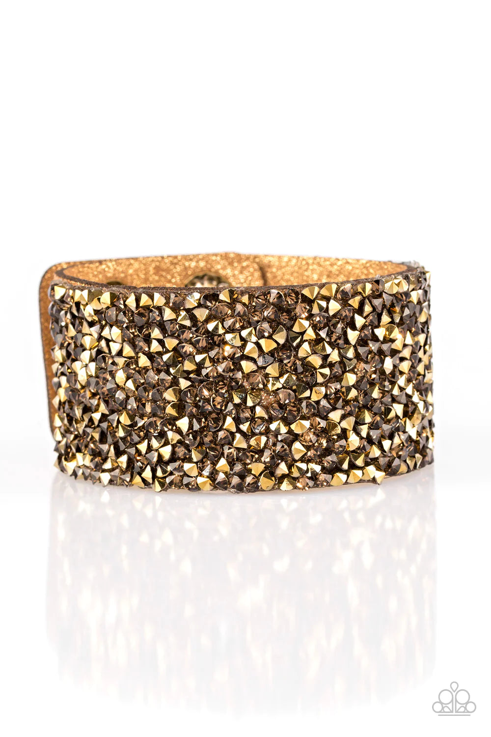 More Bang For Your Buck - Brass Metallic/Glassy Topaz Prism Cut Suede Bracelet B#1031