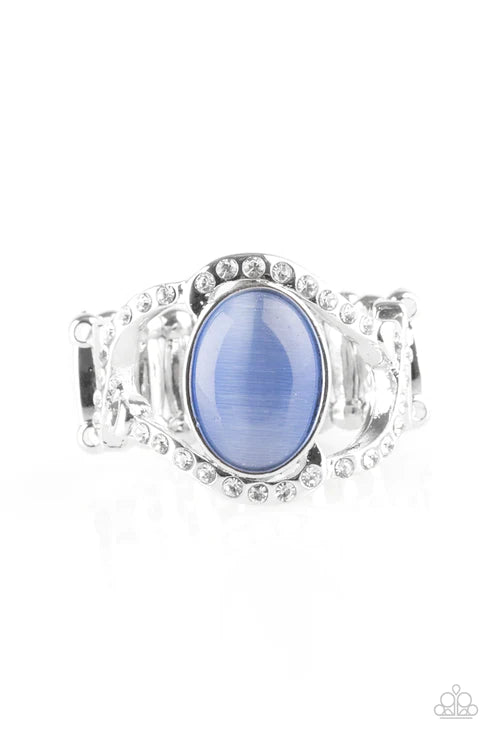 Moulin Moon - Blue Moon Swoop Encrusted Cat's Eye Moonstone Ring R#1869