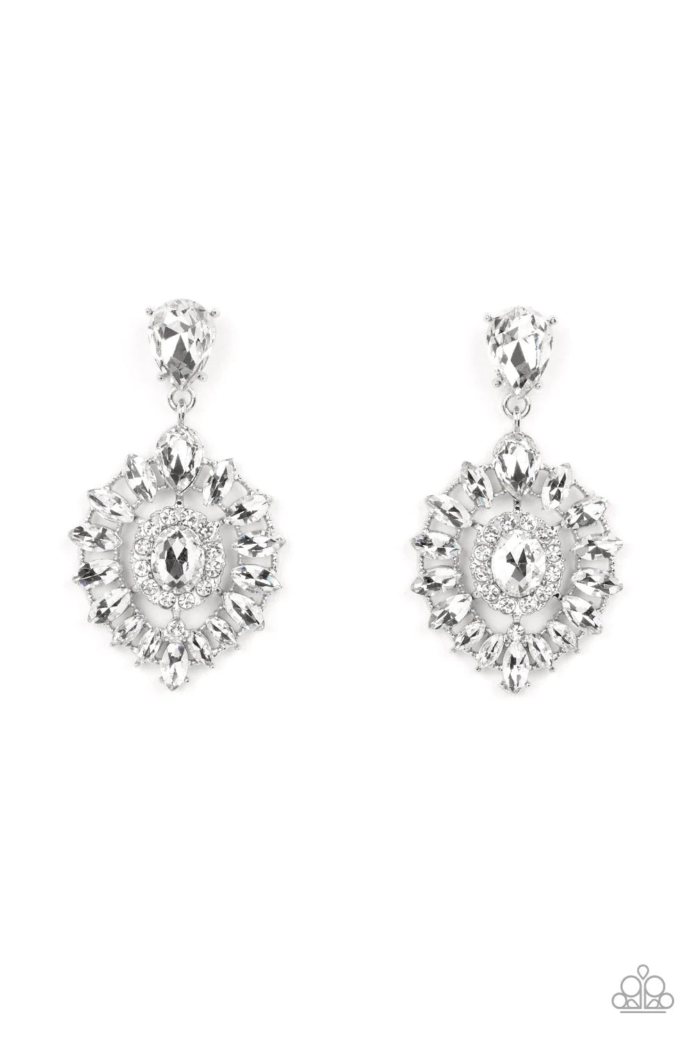 My Good LUXE Charm - Oversized White Oval Marquise Cut Explosion Encrusted Teardrop Earrings E#211
