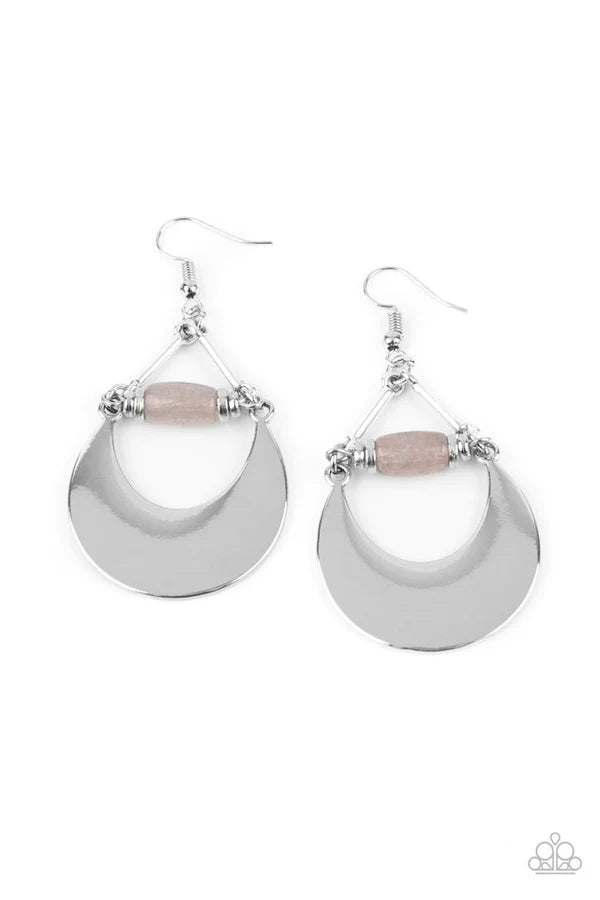 Mystical Moonbeams - Silver/Gray Stone Mystical Crescent Earrings E#198