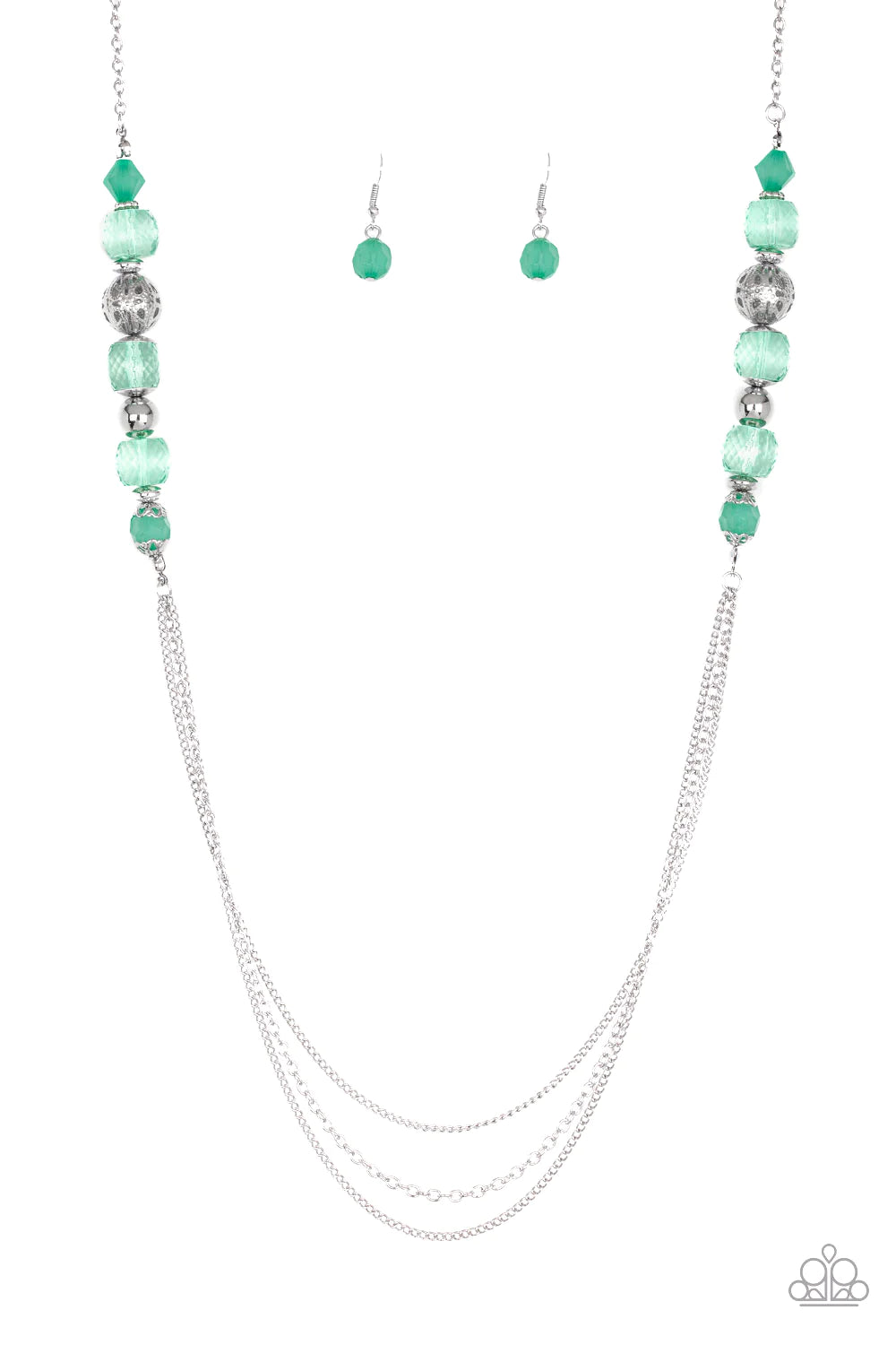 Native New Yorker - Green Ornate Glassy Opaque Crystal Accent Necklace N#559