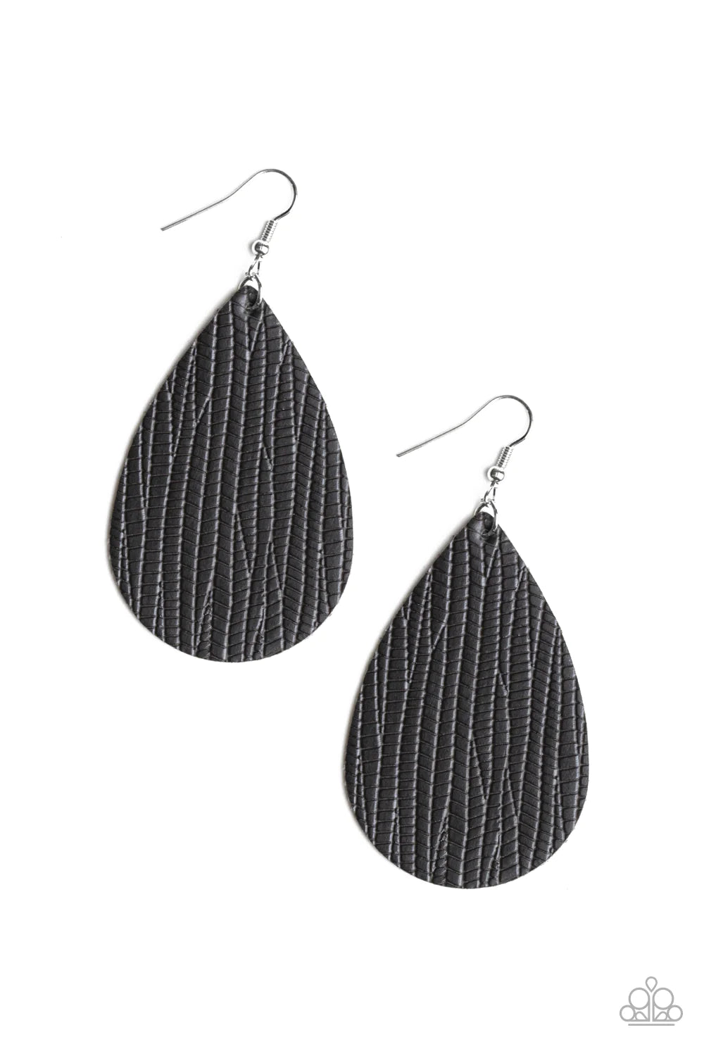Natural Resource - Oversized Black Stamped Animal Print Leather Teardrop Earrings E#1411