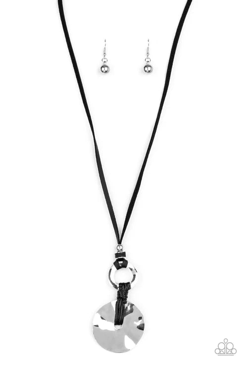 Nautical Nomad - Rustic Black Hammered Knotted Leather Necklace N#1841