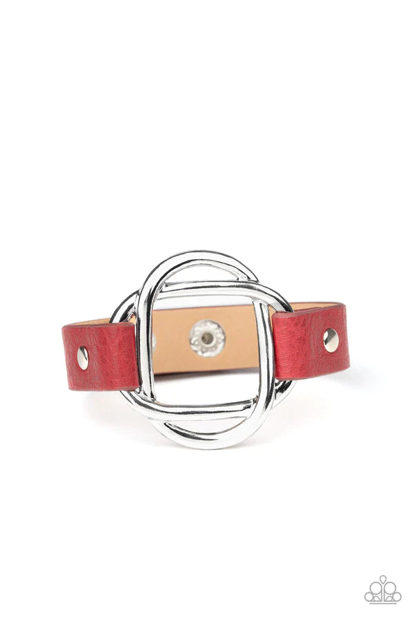 Nautically Knotted - Rustic Red Knotted Swirl Stacked Leather Adjustable Snap Closure Bracelet B#233