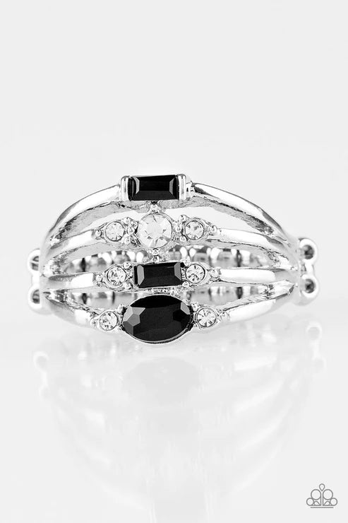 Not So Novice - Black/White Round/Oval/Emerald Cut Encrusted Ring R#1926