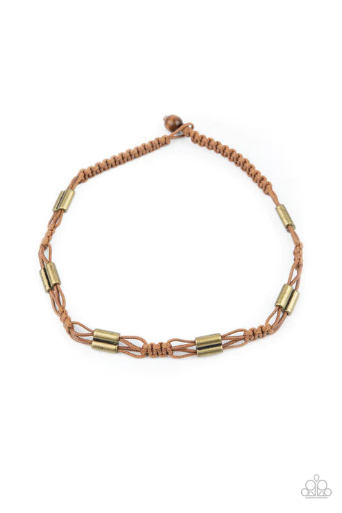 Offshore Drifter - Brown/Brass/Tan Rustic Knotted Decorative Braided Cord Accent Sliding Knot Urban Necklace N#1996