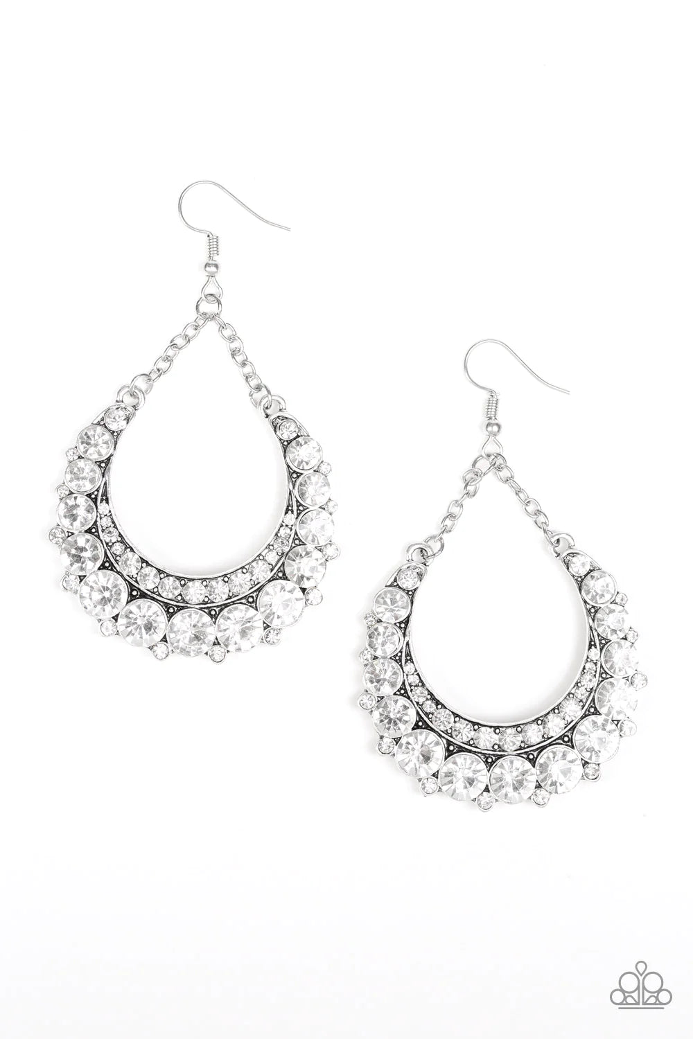 Once In A SHOWTIME - Oversized White Dipped Encrusted Earrings E#1281