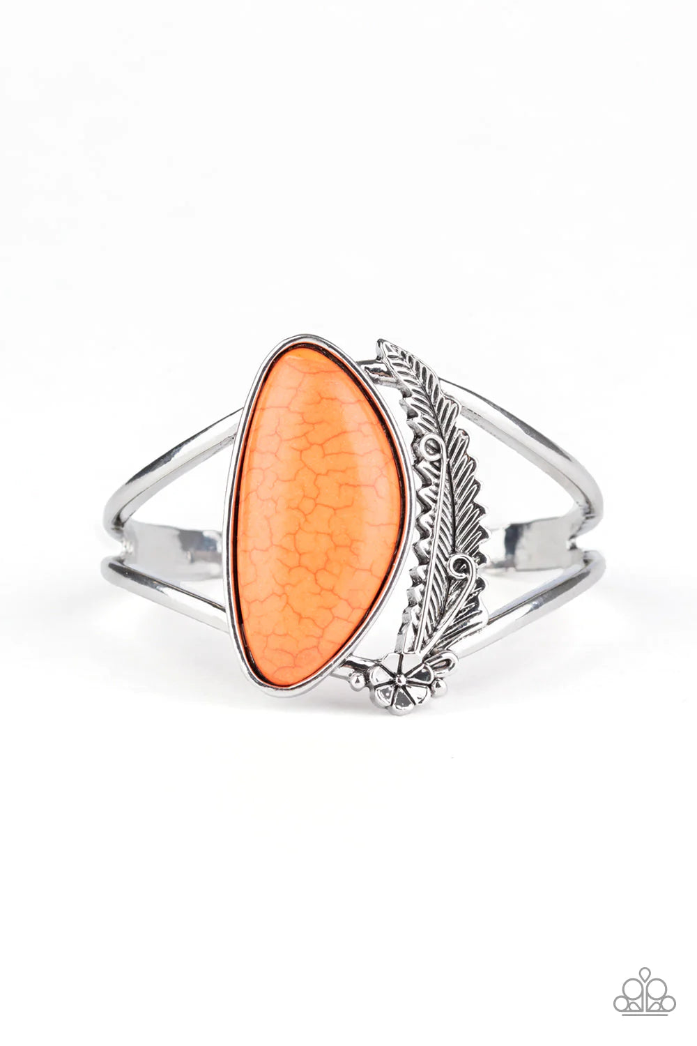 Out In The Wild - Oversized Orange Airy Asymmetrical 3D Flower/Feather Charm Curves Stone Cuff Bracelet B#812