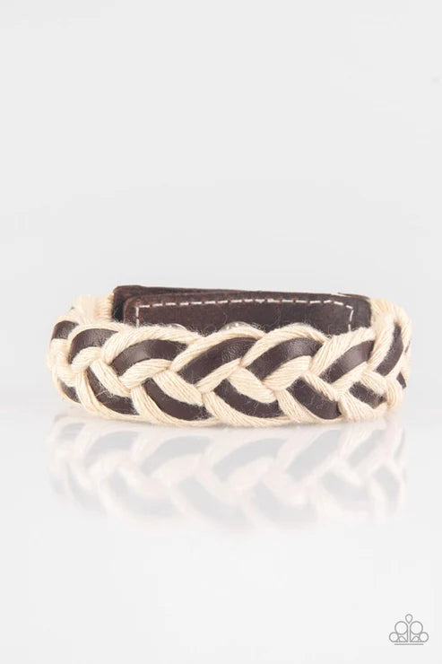 Outback Outlaw - Oversized Brown/White Laced Weaved Rope Leather Urban Bracelet B#2122