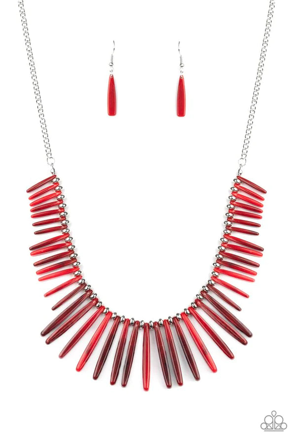 Out of My Element - Red Smoky Ombre Flanked Rod Fringe Necklace N#357
