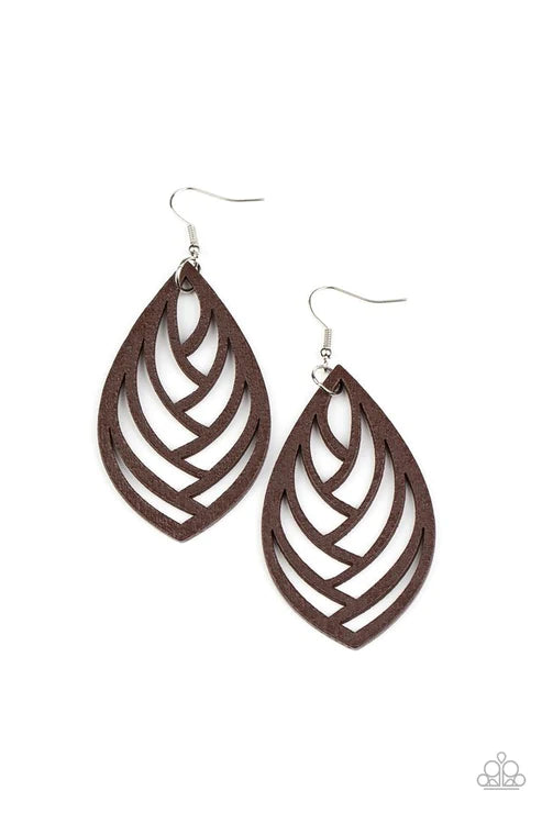 Out of the Woodwork - Oversized Brown Airy 3D Leafy Wood Earrings E#1948