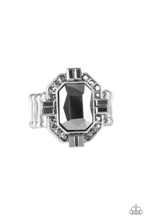 Outta My Way! - Silver Smoky Hematite Emerald Cut Ring R#1932