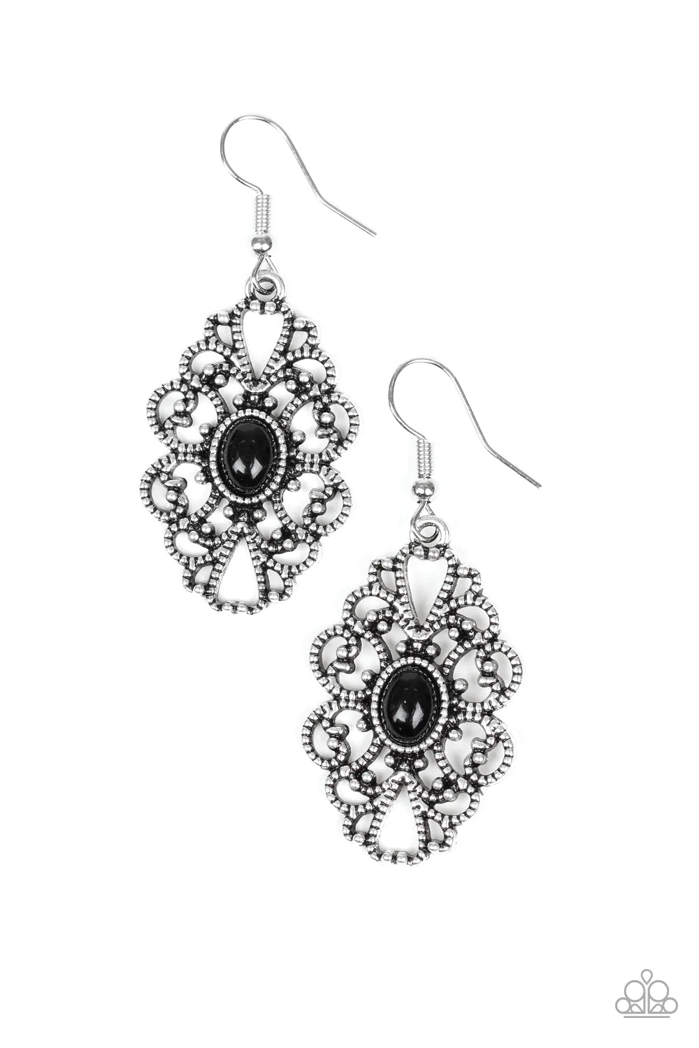 Over The POP - Black Swirl Studded Earrings E#1395