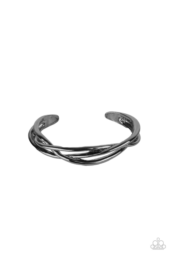 PLAIT Tectonics - Black Plaited Braid Bars Cuff Bracelet B#341