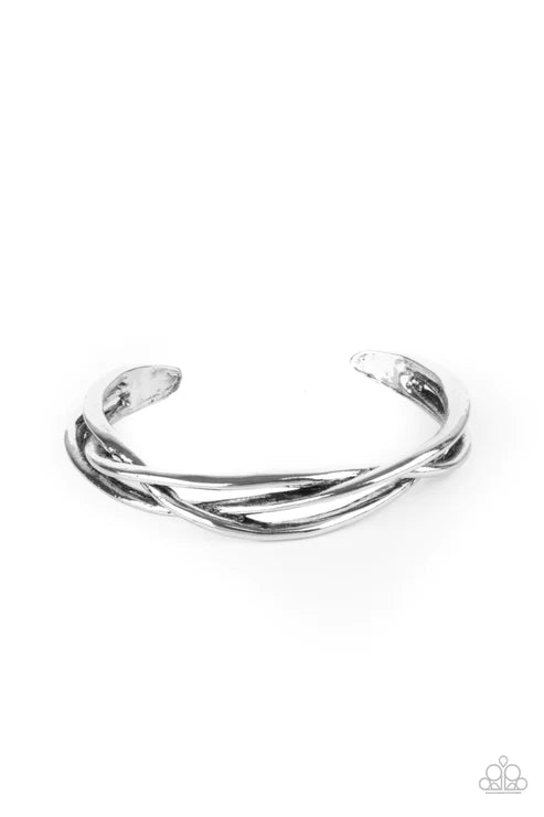 PLAIT Tectonics - Silver Plaited Braid Bars Cuff Bracelet B#1993