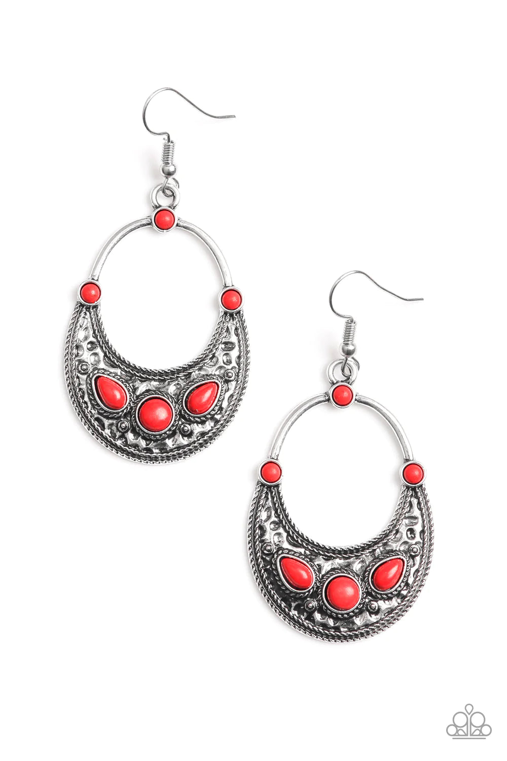 Paleo Paradise - Fiery Red Round/Teardrop Hammered Stone Earrings E#1322