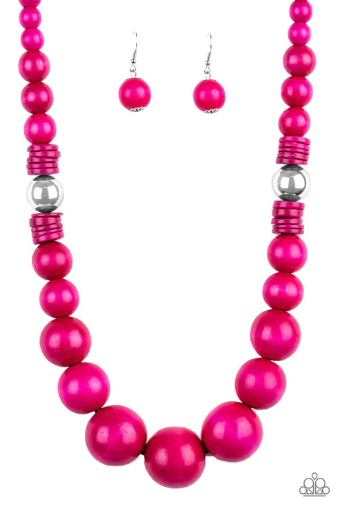 Panama Panorama - Oversized Pink/Silver Infused Distressed Wood Drape Necklace N #2173