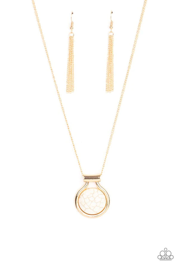 Patagonian Paradise - Gold/White Encased Artisan Stone Pendant Necklace N#824