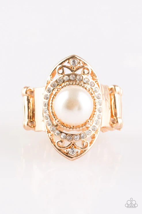 Pearl Posh - Gold Pearl Floating Illusion Encrusted Ring R#1867