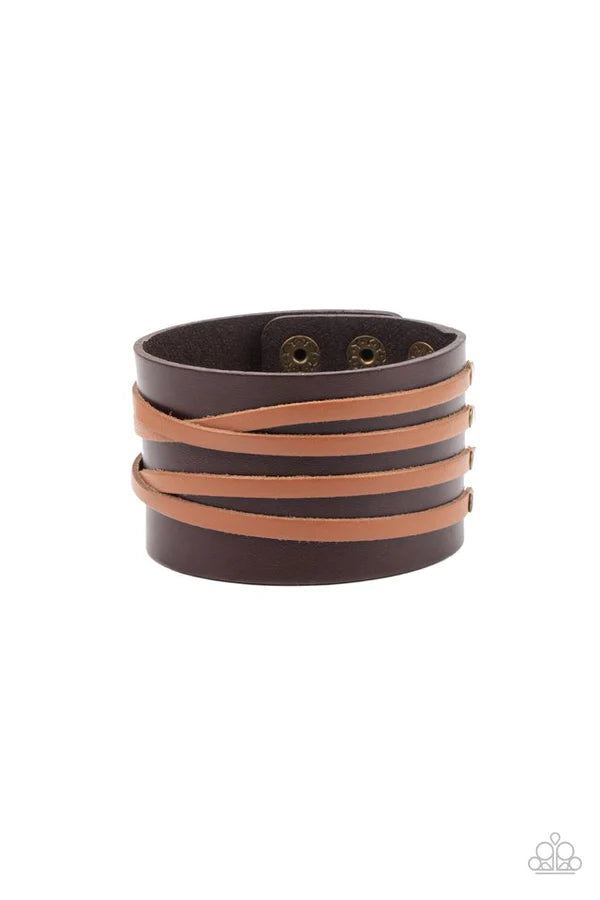 Pirate Plunder - Oversized Brown/Tan Rugged Pirate CrissCross Studded Leather Urban Bracelet B#359