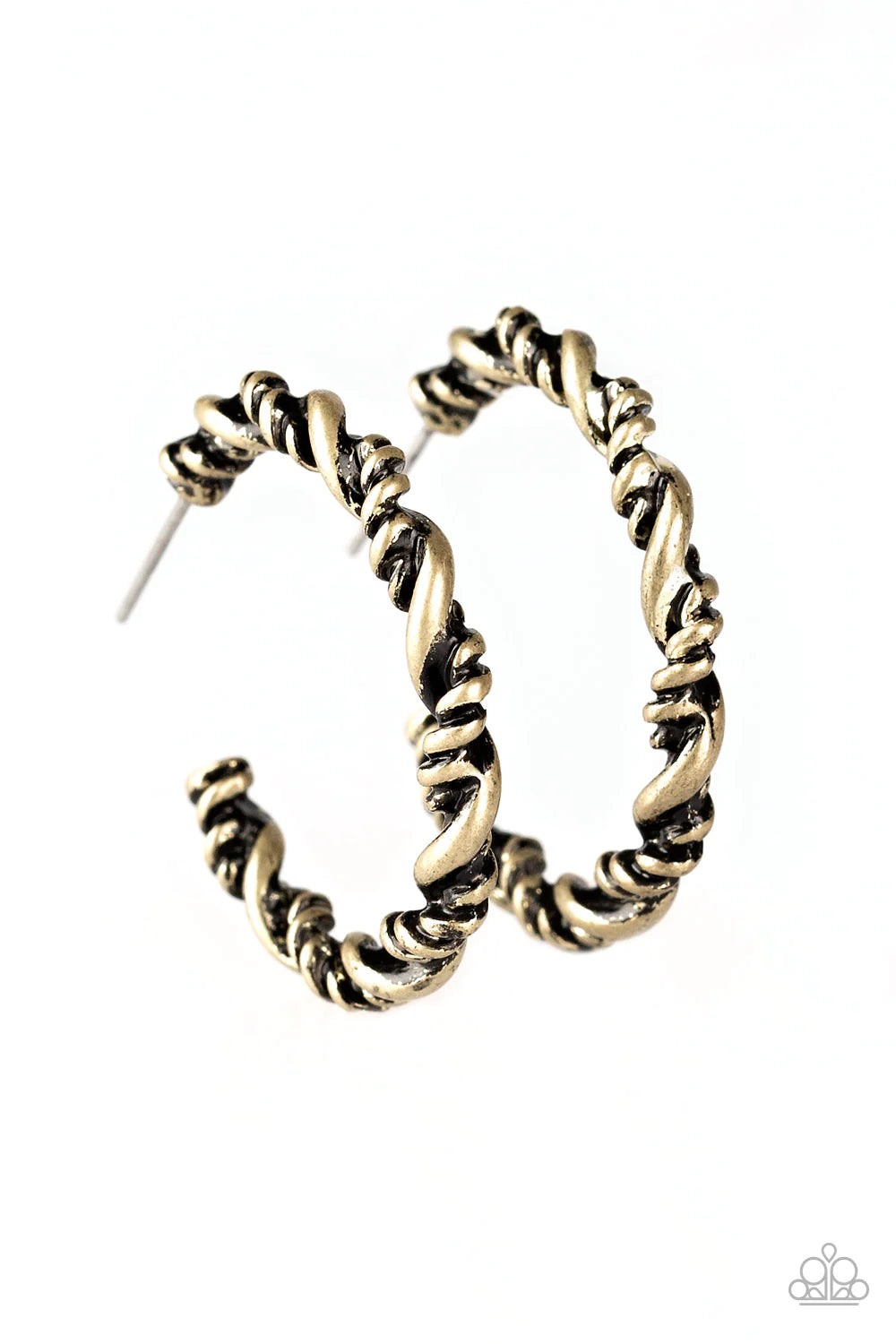 Plainly Panama - Brass Smooth/Serrated Textures Ribbons Twist Tribal Hoop Earrings E#815
