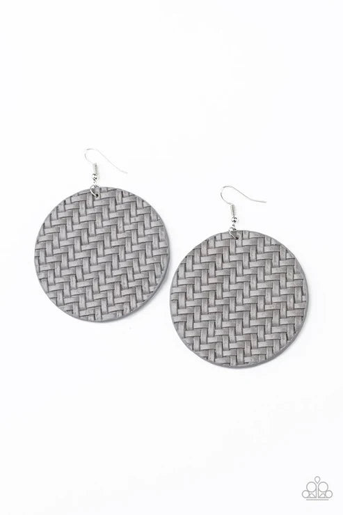 Plaited Plains - Oversized Silver Plaited Laced Weaved Leather Earrings E#2432