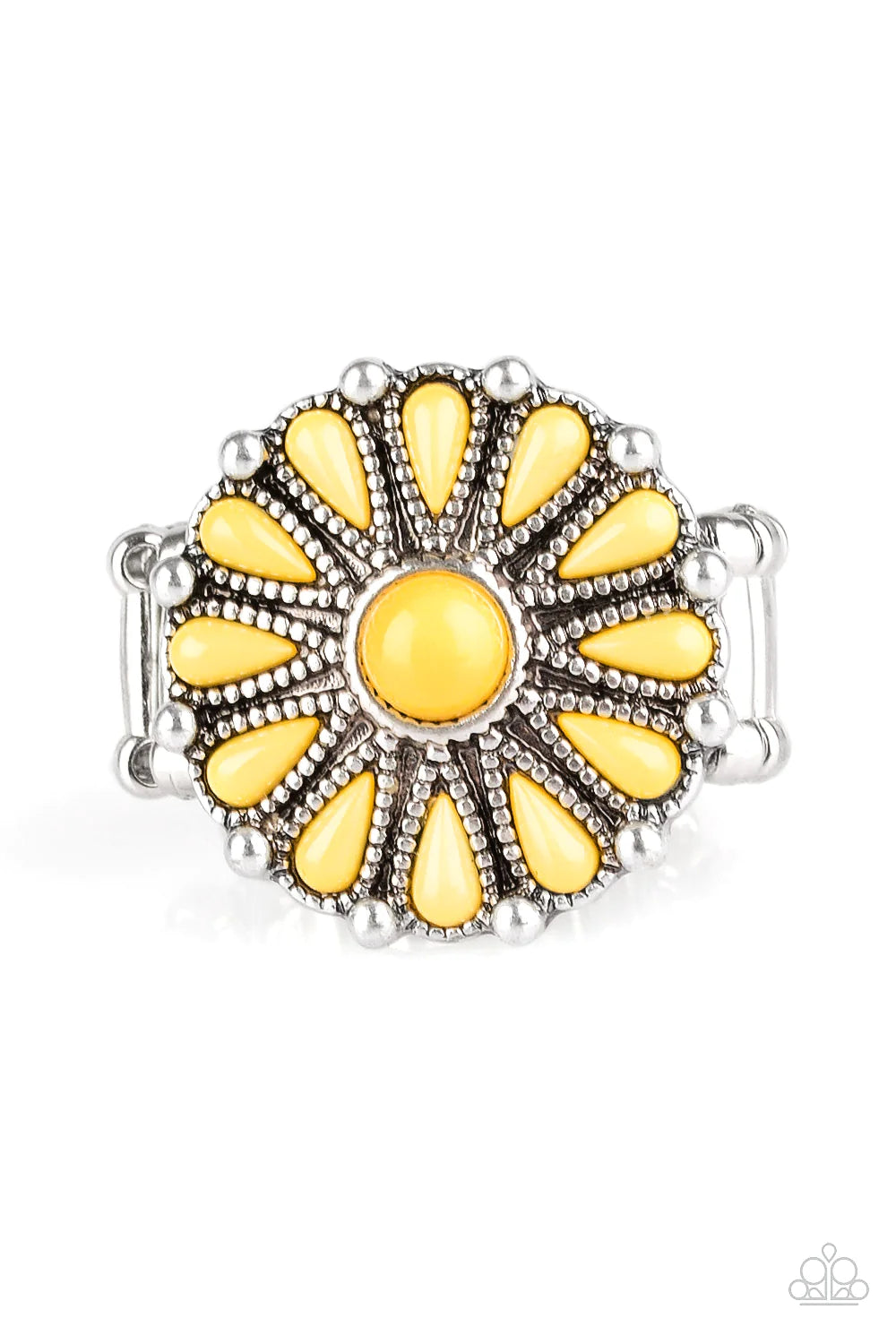 Poppy Pop-tastic - Sunny Yellow Studded Spin Floral Ring R#1206