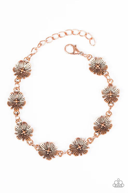 Poppy Posh - Copper 3D Poppy Flower Links Bracelet B#1586