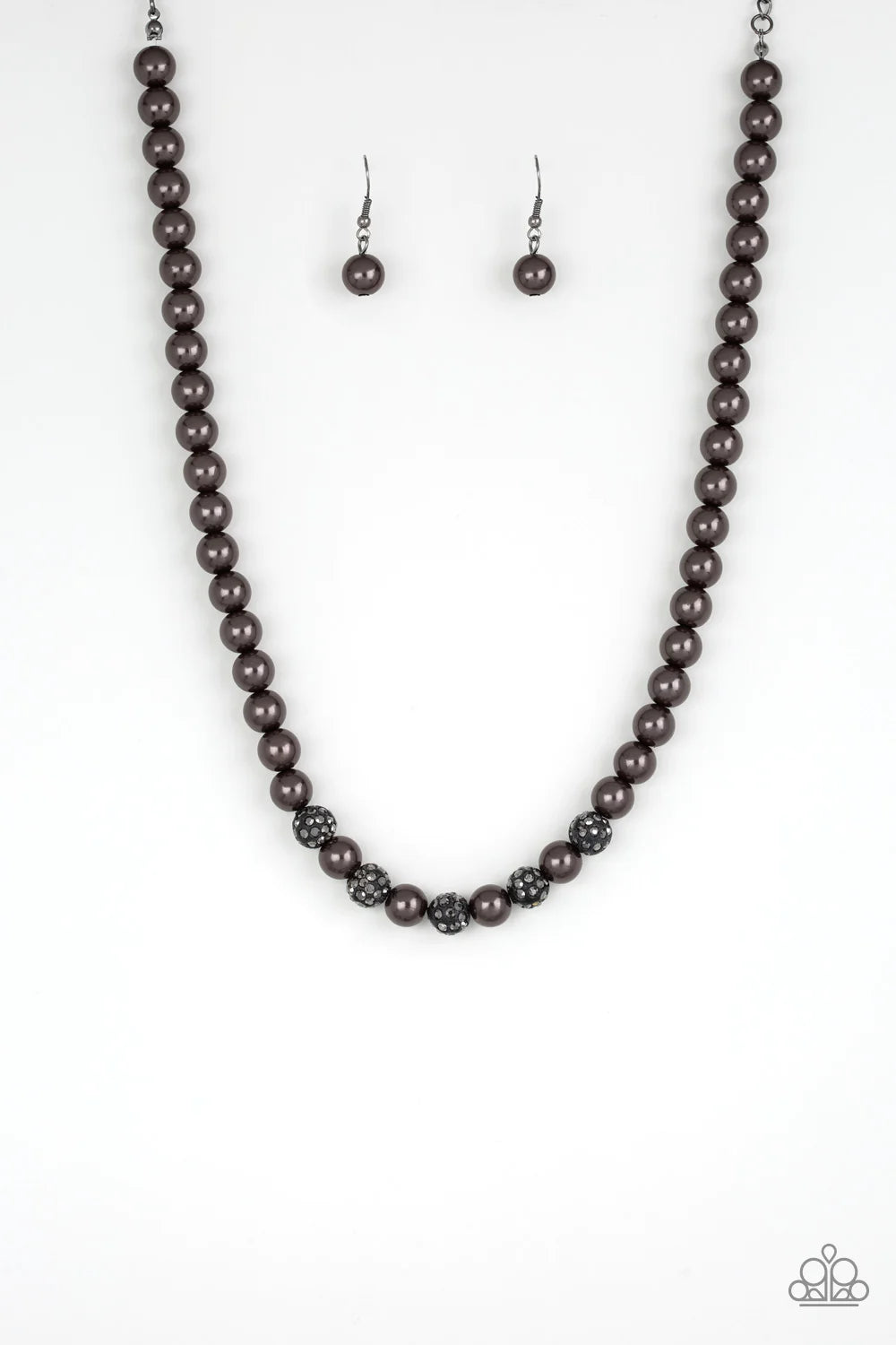 Posh Boss - Black/Gunmetal Pearl Encrusted Hematite Necklace N#1348