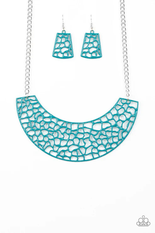 Powerful Prowl - Blue Zesty Pepper Stem Shattered Suspended Collar Necklace N#2466