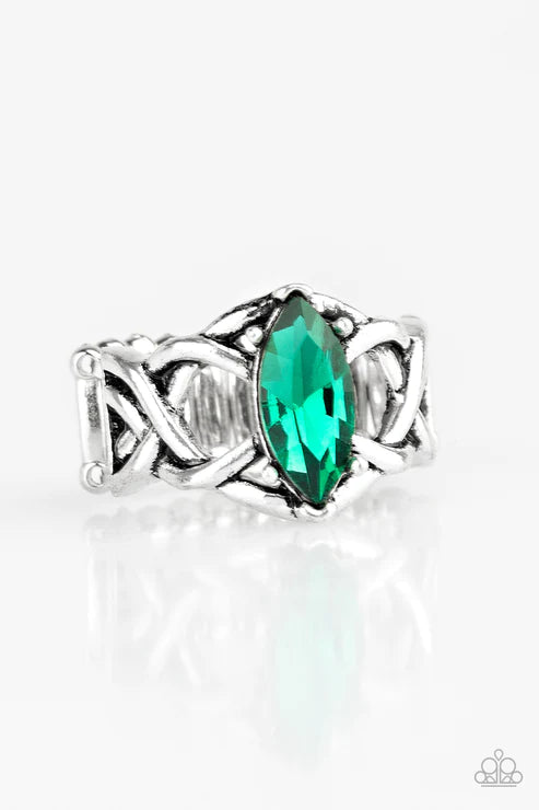 Princess Prima Donna - Green Regal Marquise Cut Gem Swirling Filigree Refined Ring R#1942