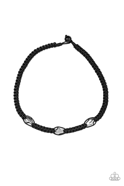 RIDERS Block - Black Trio Knotted Braided Cord Button Loop Closure Urban Necklace N#1735