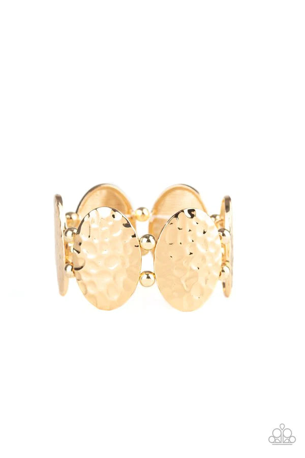 Radial Reflections - Gold Oval Hammered Bracelet B#1017