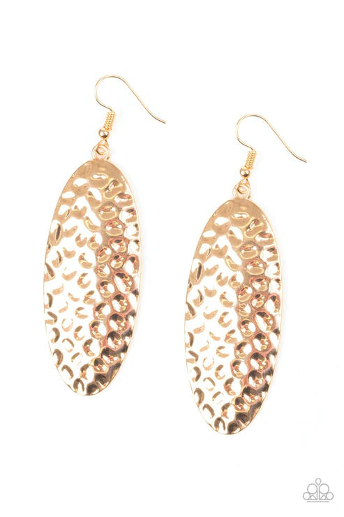 Radiantly Radiant - Oversized Gold Hammered Antiqued Textures Earrings E#1804