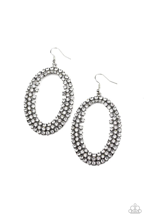 Radical Razzle - Oversized White Encircle Encrusted Hoop Earrings E#2598