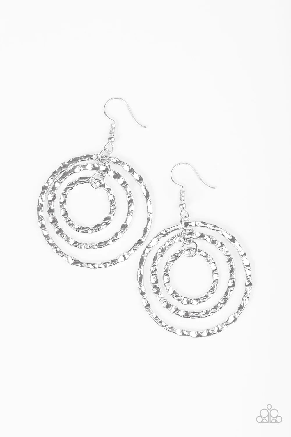 Radical Ripple - Oversized Silver Hammered Rippling Shimmer Dizzying Lure Trio Hoops Earrings E#1312