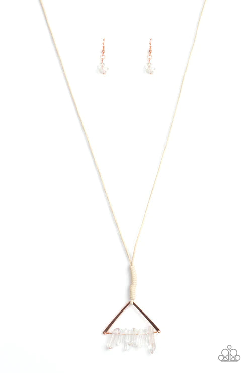 Raw Talent - Oversized Copper Triangular Threaded Knot Crystal Necklace N#2571