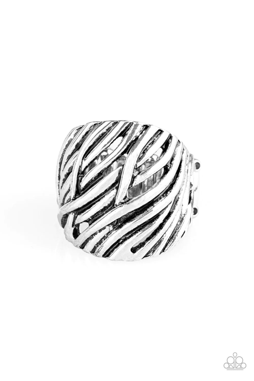 Really Riveting - Oversized Silver Antiqued CrissCross Ring R#1201