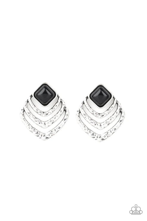 Rebel Ripple - Oversized Black Rippled Hammered Earrings E#2382