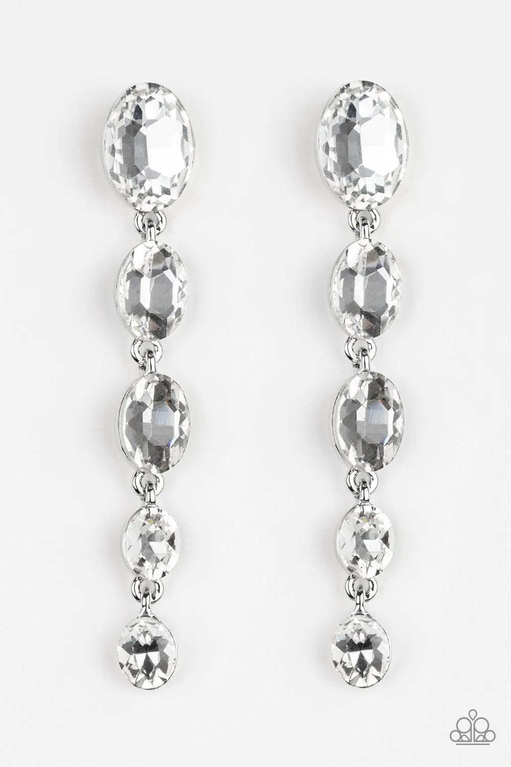 Red Carpet Radiance - Oversized White Gem Trickle Teardrop Earrings E#906