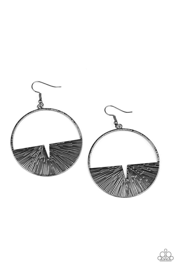 Reimagined Refinement - Black (Gunmetal) Embossed Linear Textured Crescent Nestled Hoop Earrings E#437