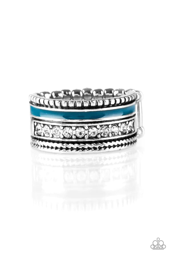 Rich Rogue - Blue Strip Mismatched Textured Encrusted Ring R#1506