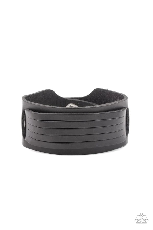 Ride In Style - Oversized Black Rustic Spliced/Studded Leather Urban Bracelet B#803