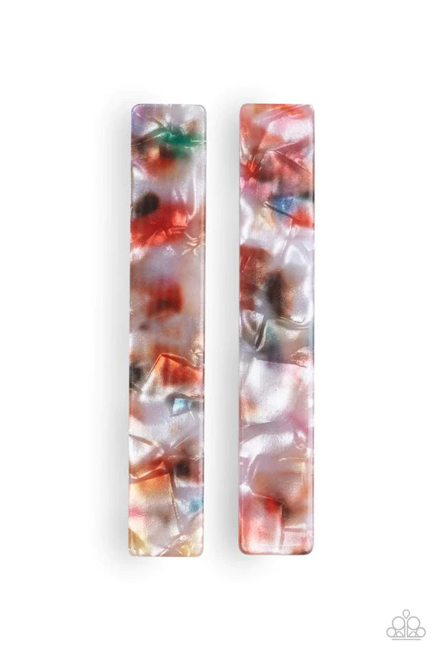 Right HAIR, Right Now - 2-pk Oversized Multi Speckled Iridescent Shell Accent Hair Clips HH#204