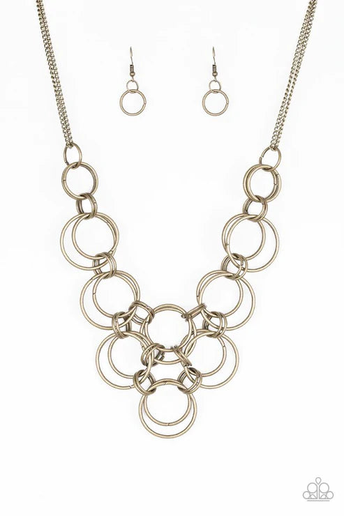 Ringing Off The Hook - Brass Bold Interlocking Rings Link Necklace N#2041