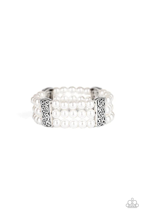 Ritzy Ritz - White Pearl Ornate Filigree Bracelet B#1605