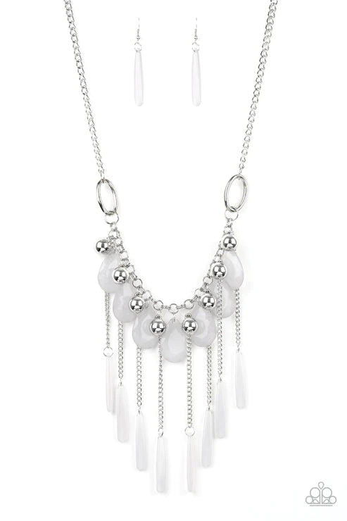 Roaring Riviera - Silver Faceted Flared Free-Fall Fringe Necklace N#2487
