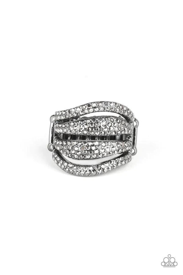 Roll Out The Diamonds - Black Hematite Encrusted Wave Ring R#802