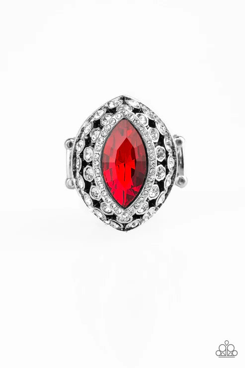 Royal Radiance - Oversized Red Regal Marquise Cut Encrusted Ring R#1761